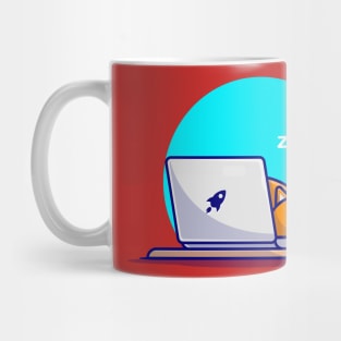 Cute Cat Sleeping On Laptop With Coffee Cup Cartoon Vector Icon Illustration Mug